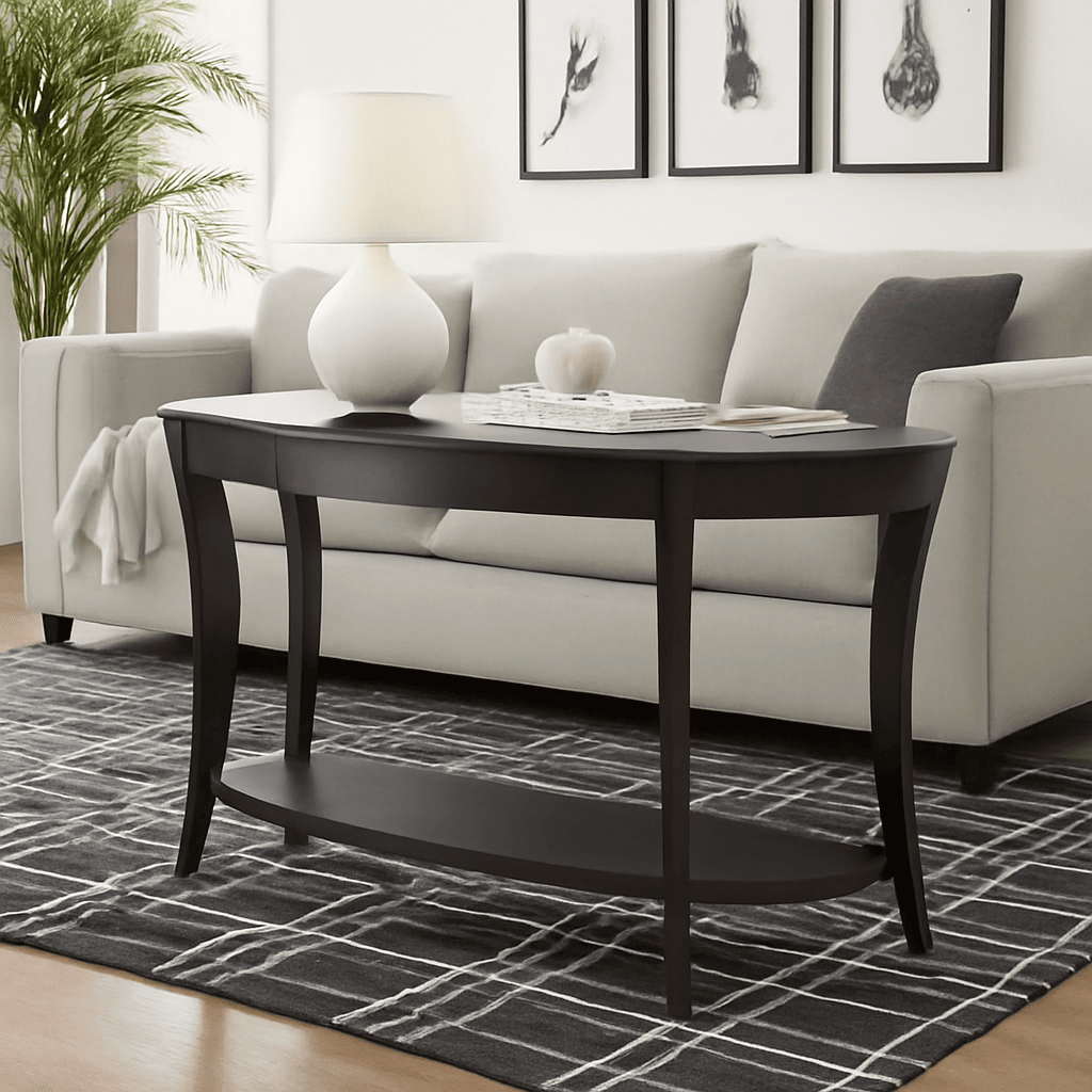 Minimalist Living Room Design with White Sofa and Black Coffee Table