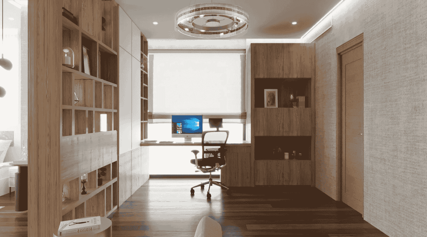 A working desk with chair