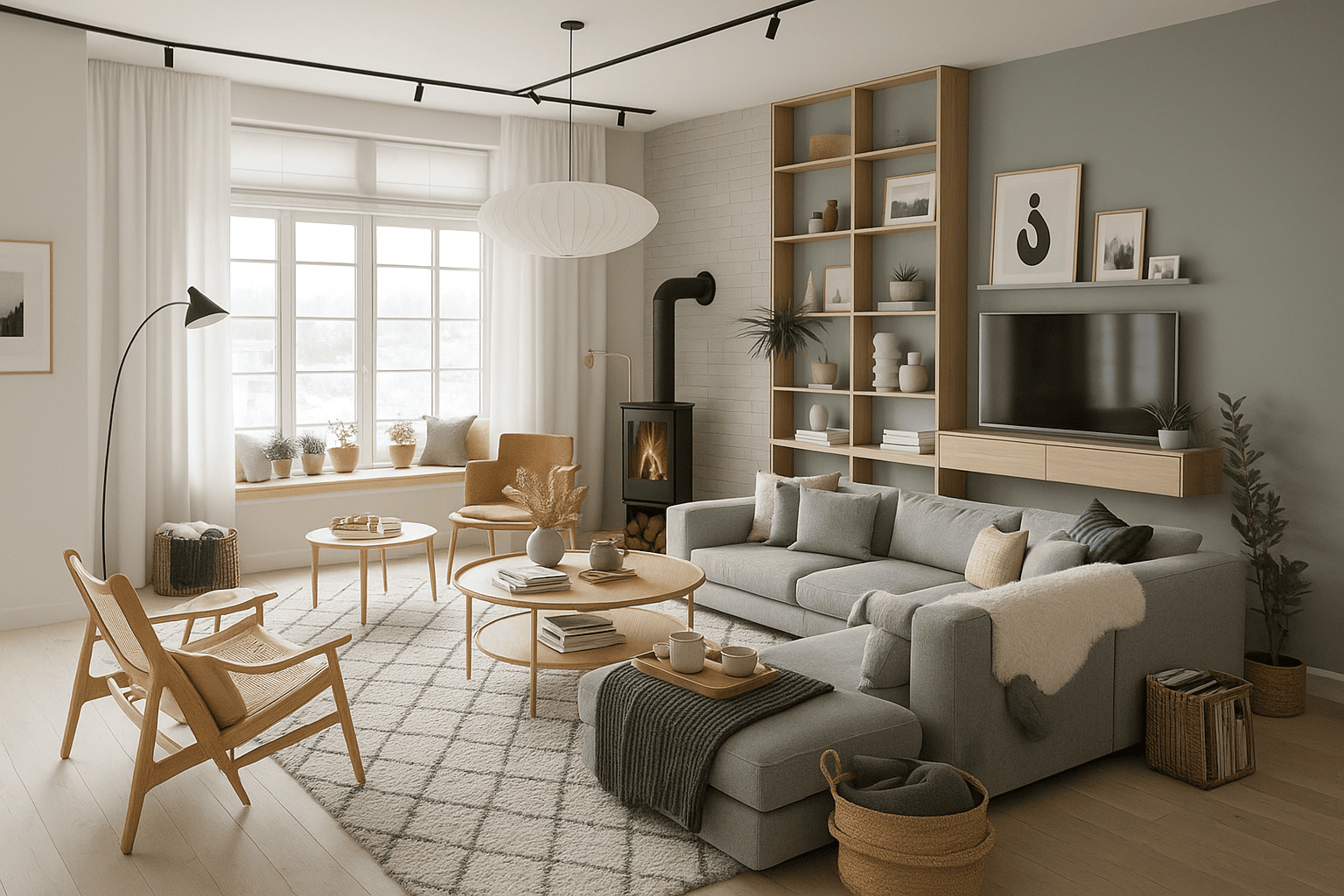 Scandinavian living room idea, cozy furniture