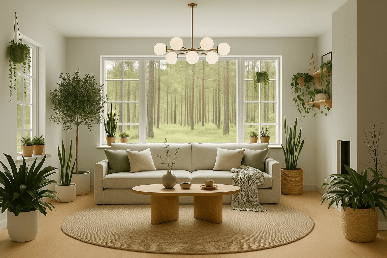 nature inspired Scandinavian style living room idea