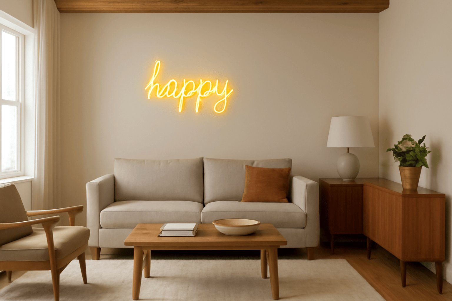 Minimalist furniture in a warm modern living room as part of an Interior Design Style guide