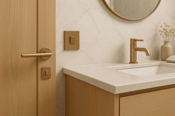 Best home upgrades bathroom with beige tones.