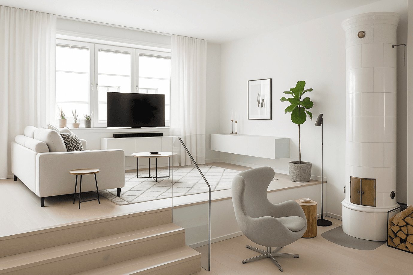 Scandinavian living room idea, Home office corner with simple desk