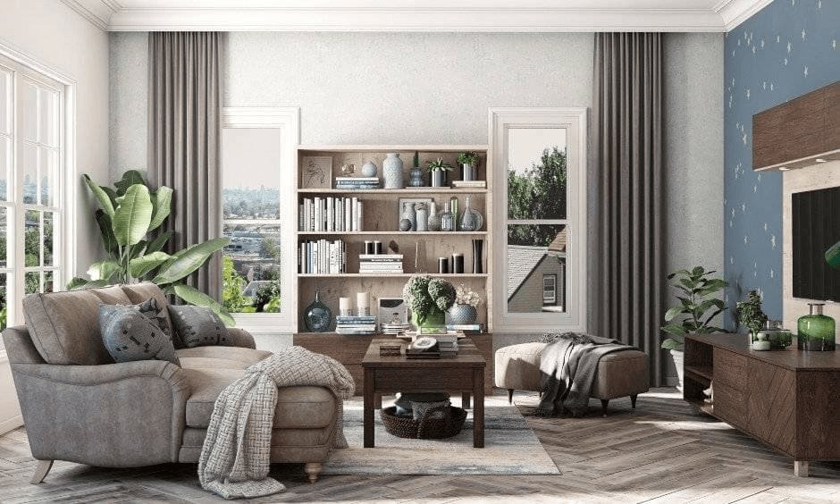 cosy nature inspired setup using warm textures and greenery to enhance the living room with charm