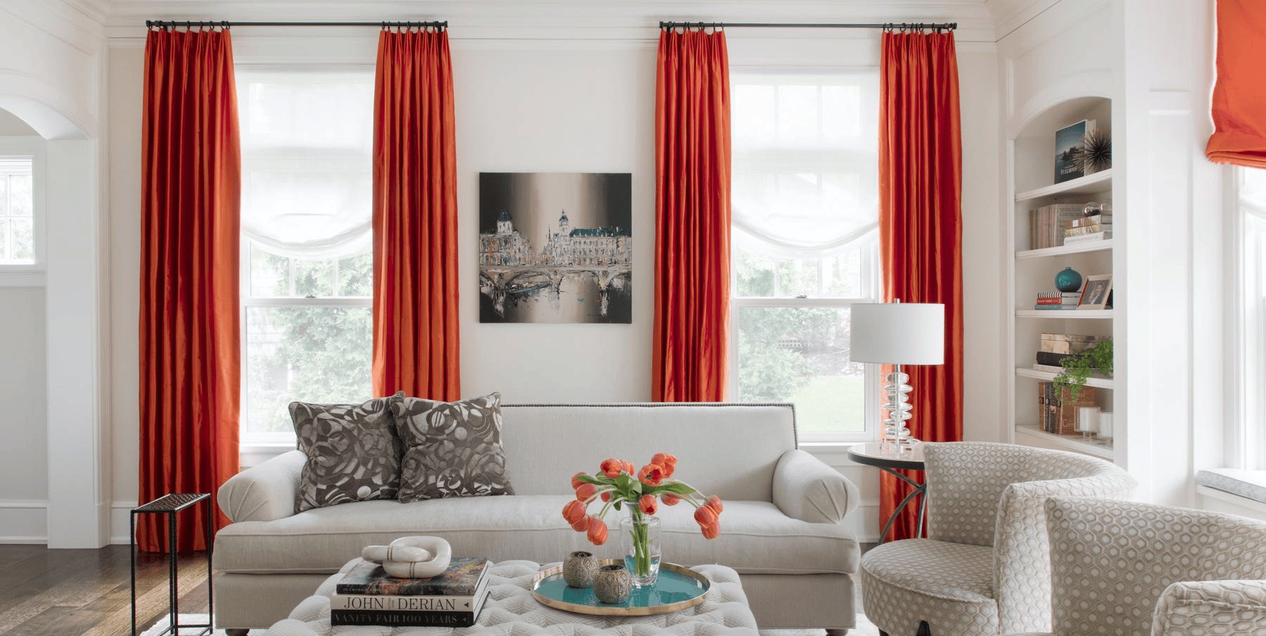 Orange curtains energize the room naturally boosting your mood