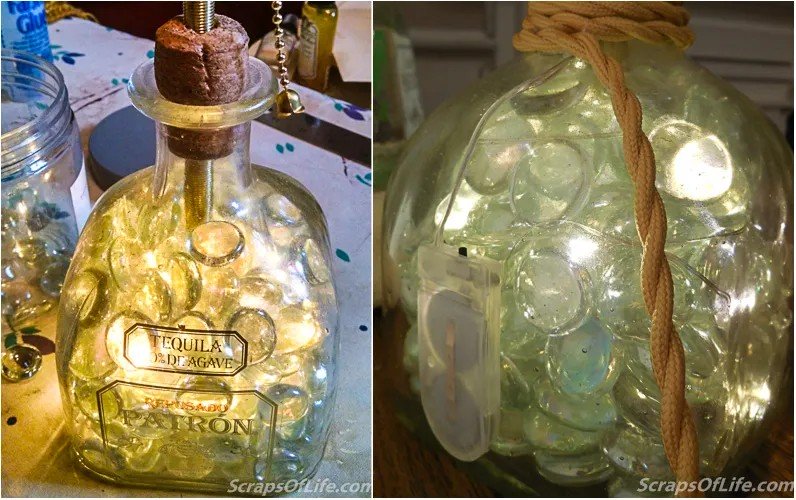 Two glass bottles transformed into decorative lamps with warm LED lights perfect for Secret Santa Gifts Under 50 AED