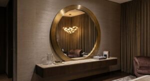 luxcury mirror with neutral lighting How to Make a Bedroom Feel More Luxurious