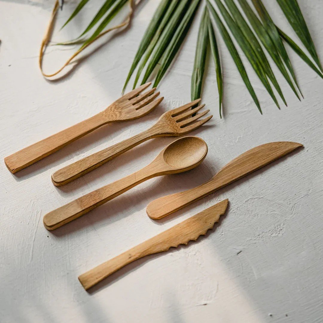 Natural bamboo utensil set with two forks perfect for Secret Santa Gifts Under 50 AED