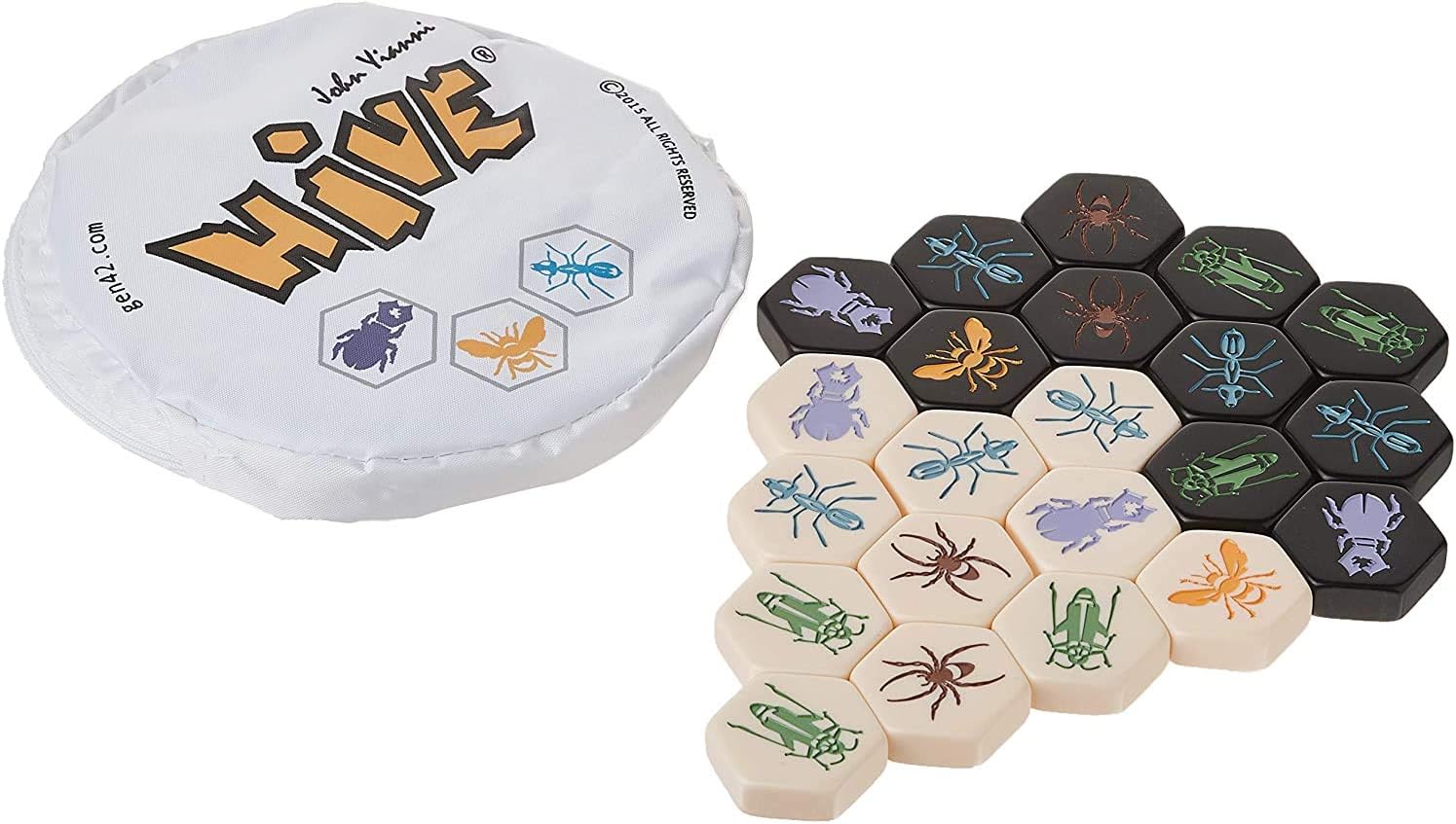 Portable Hive board game with black and white hexagonal tiles perfect for Secret Santa Gifts Under 50 AED