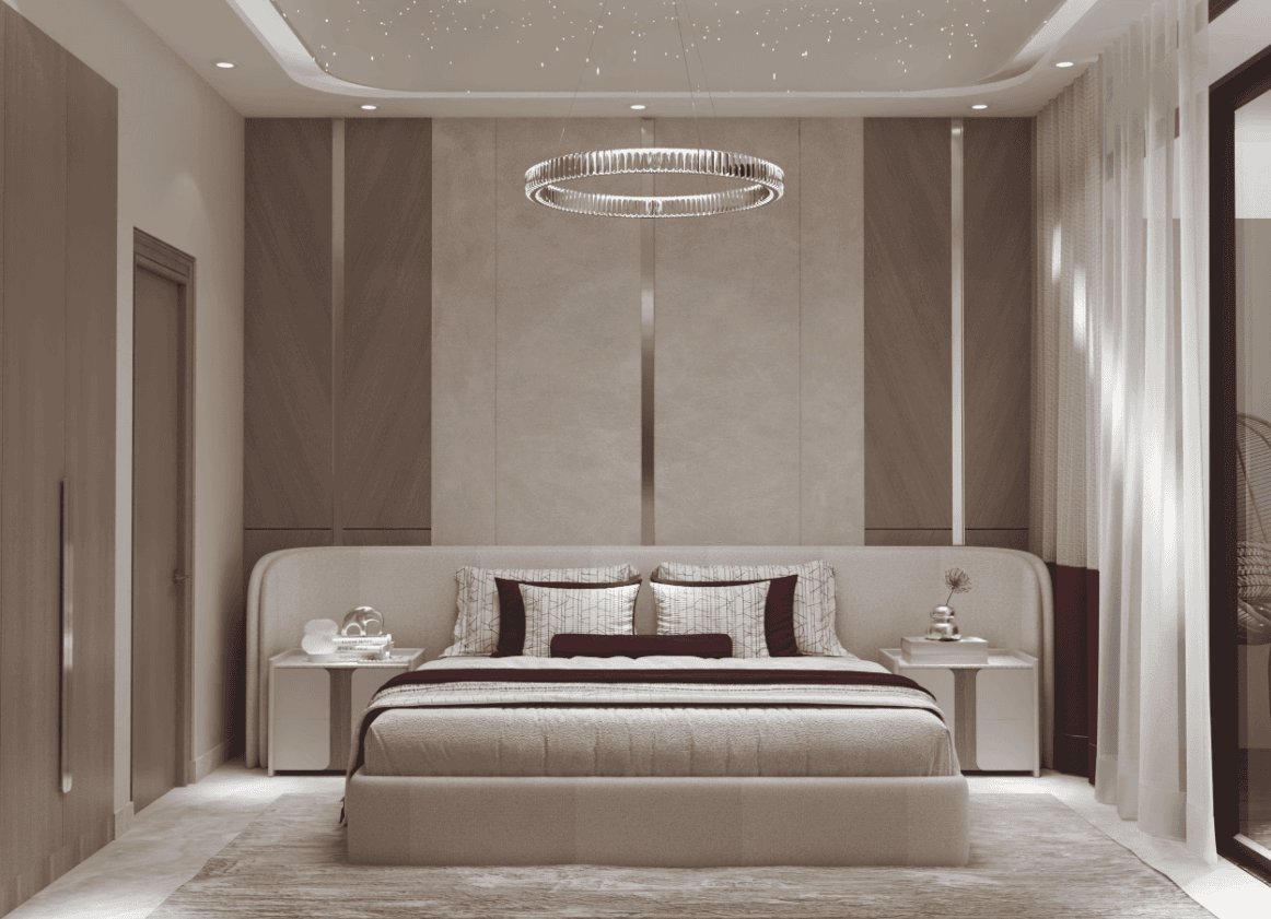 A warm, pastel bedroom radiates calm and serenity making it perfect for relaxation and uplifting your mood