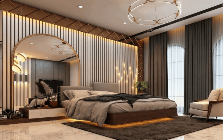 Asymmetrical Arched Mirror Bedroom Design Ideas