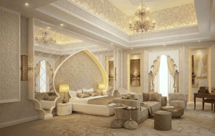 Asymmetrical Arched Mirror Bedroom Design Ideas