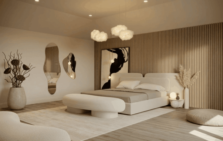 Tufted Ruby and Piano Black Modern Bedroom Design Ideas