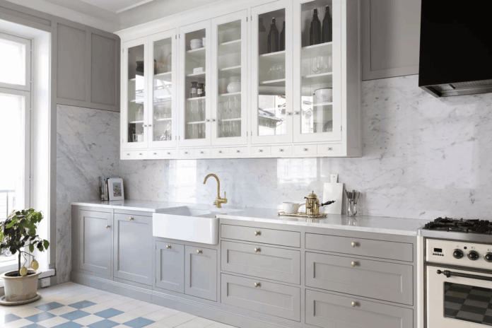 Aesthetic Glass front cabinets kitchen design ideas