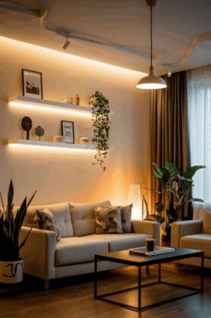 Ambient layered light Modern Small Living room ideas