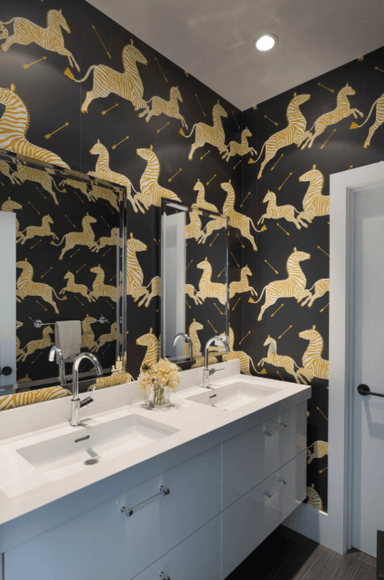 Artistic Wallpaper Powder Room Bathroom Design Ideas
