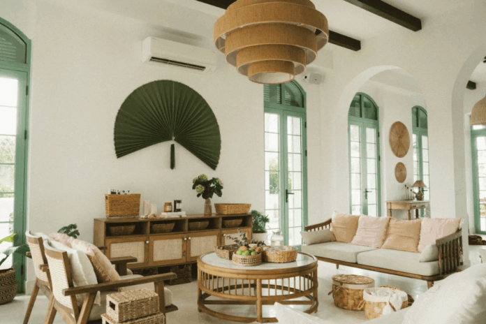 Breathe with wicker and white Living Room Design Ideas