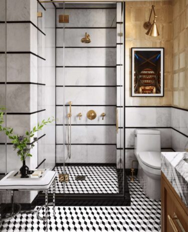 Contrasting Lines Small Bathroom Design