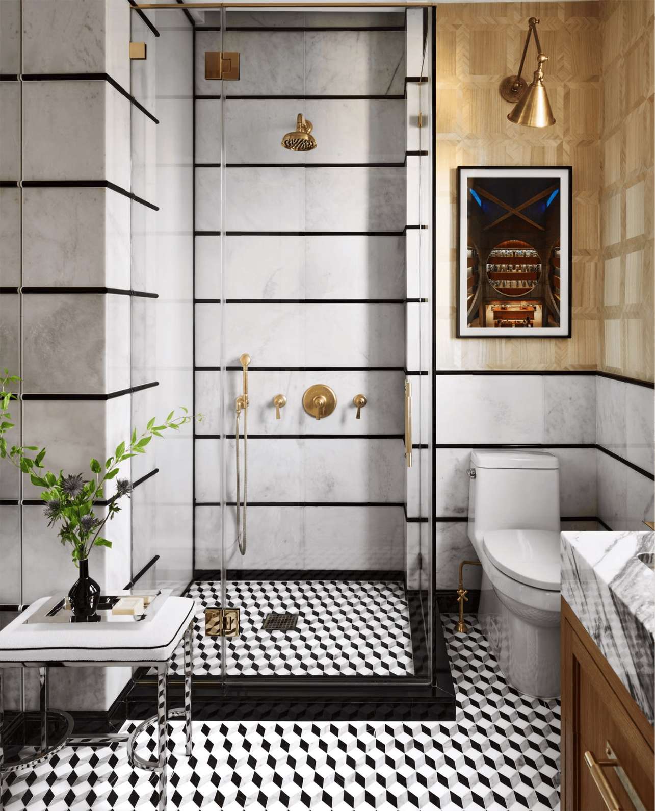 Contrasting Lines Small Bathroom Design ideas