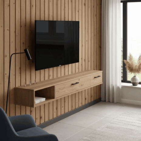 Floating console for media Modern Small Living room ideas