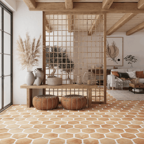 Geometric floor tiles Modern Small Living room ideas
