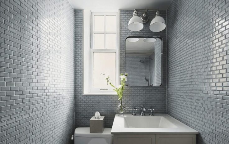Grey Brick Layered For Small Bathroom Design ideas