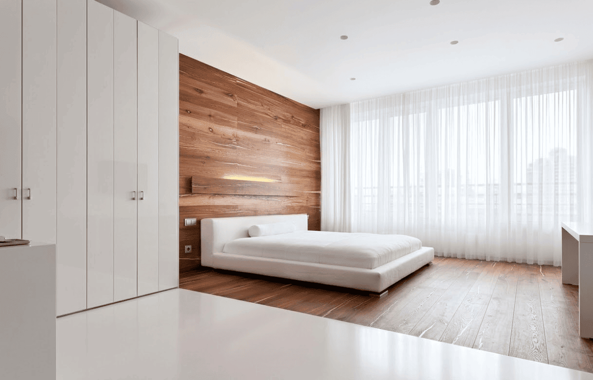Minimalist Contrasting Wooden Section Minimalist Bedroom Design Ideas