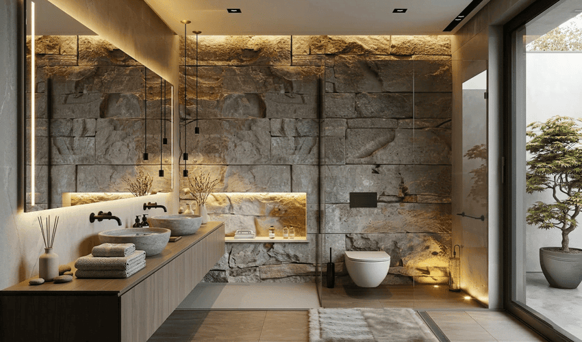 Natural Stone Clad Bathroom Design Ideas