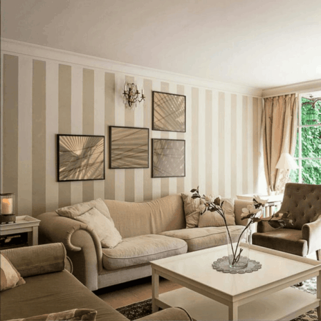 Neutral tone and stripes for depth Modern Small Living room ideas