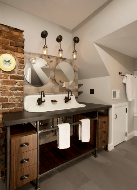 Raw Brick Industrial Bathroom Design Ideas