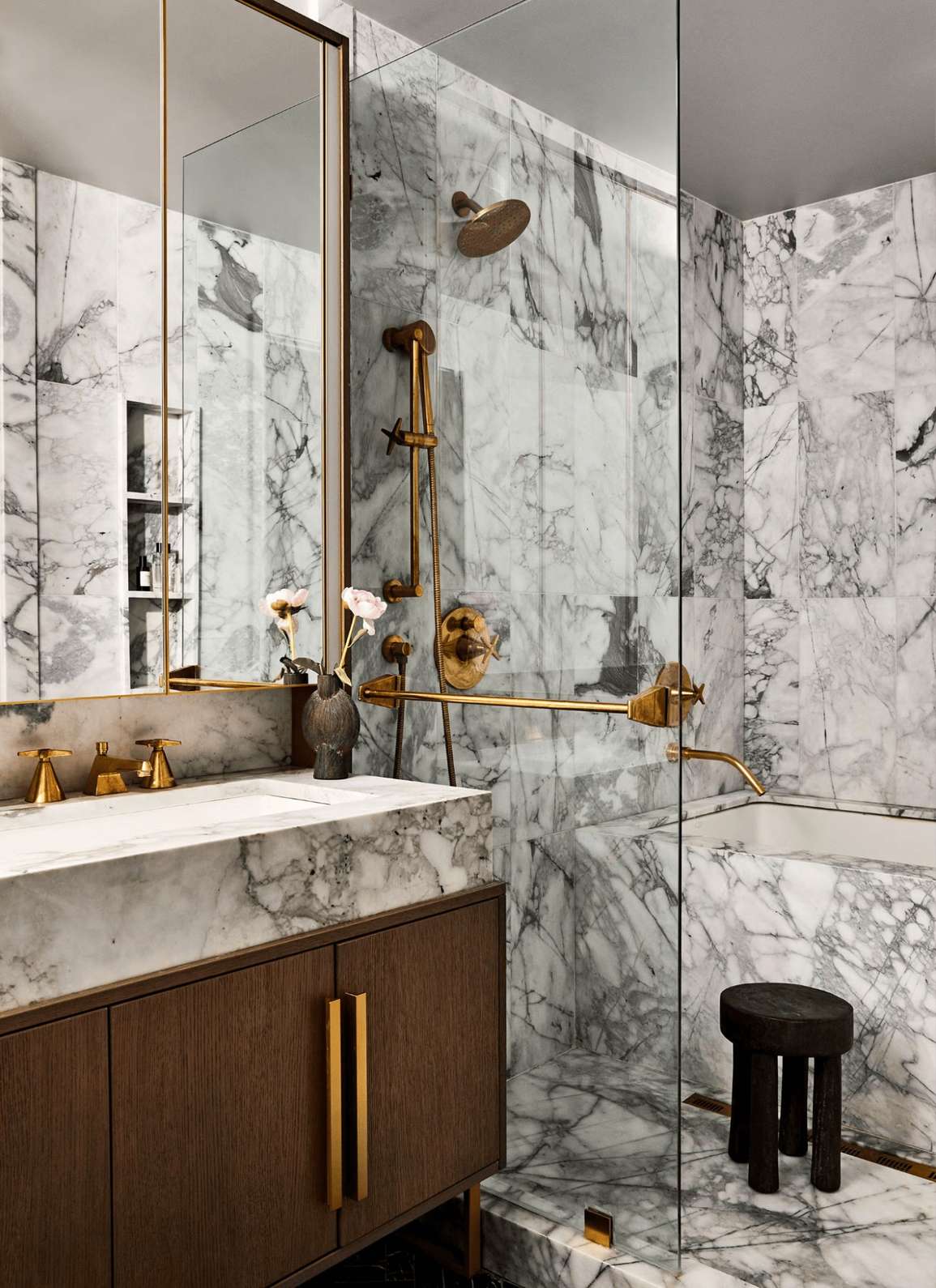 Stone Wood and Metal Small Bathroom Design ideas