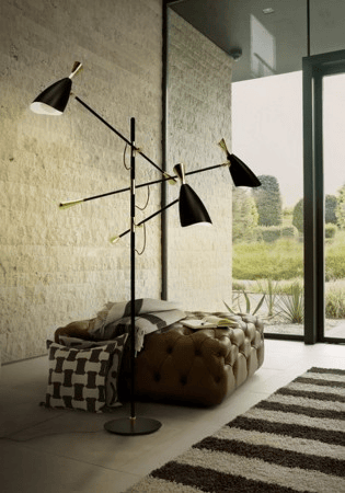 Triarm floor lamp for designer interior Modern Small Living room ideas