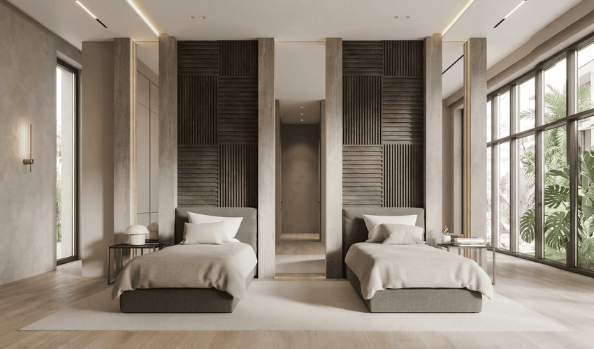 Twin Bed Modern Bedroom Design Ideas