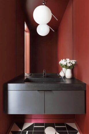 Use a Deep Maroon Shade for Small Bathroom