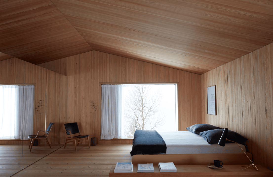 Wood Clad Minimalist Bedroom Design Idea