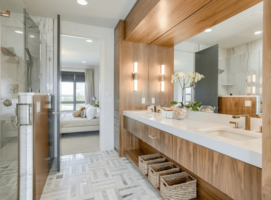 Wood and Stone Combination Bathroom Design Ideas