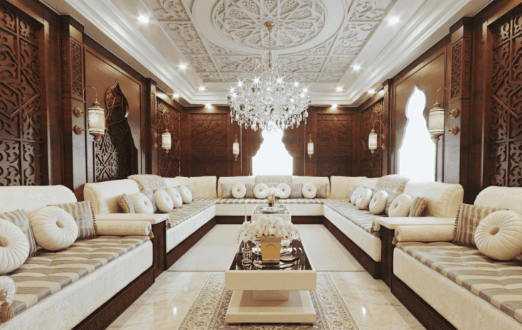 Arabic Majlis Design With Carved Wood Detailing