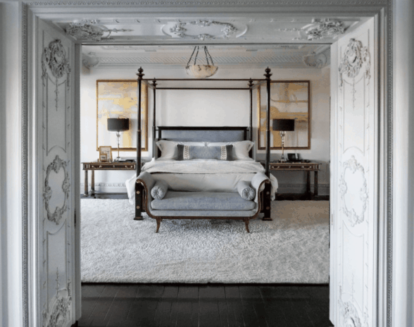 Blue White Accent Elegant Bedroom Design