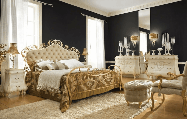 Elegant Bedroom Design in Black & Gold Accents