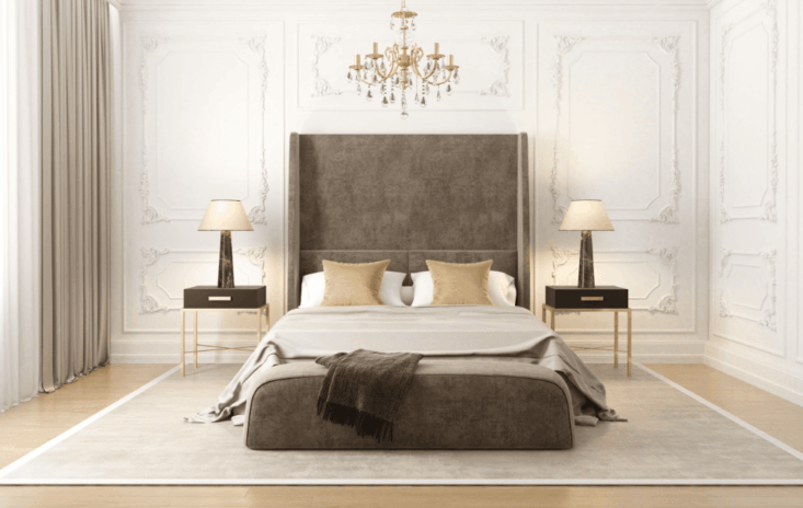 Elegant Bedroom Design with Marble Framed Wall