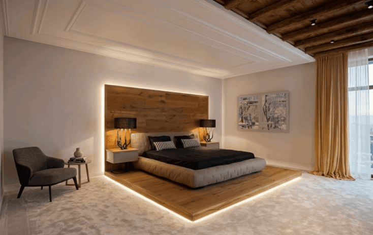 Simple & Elegant Bedroom Design on Raised Platform